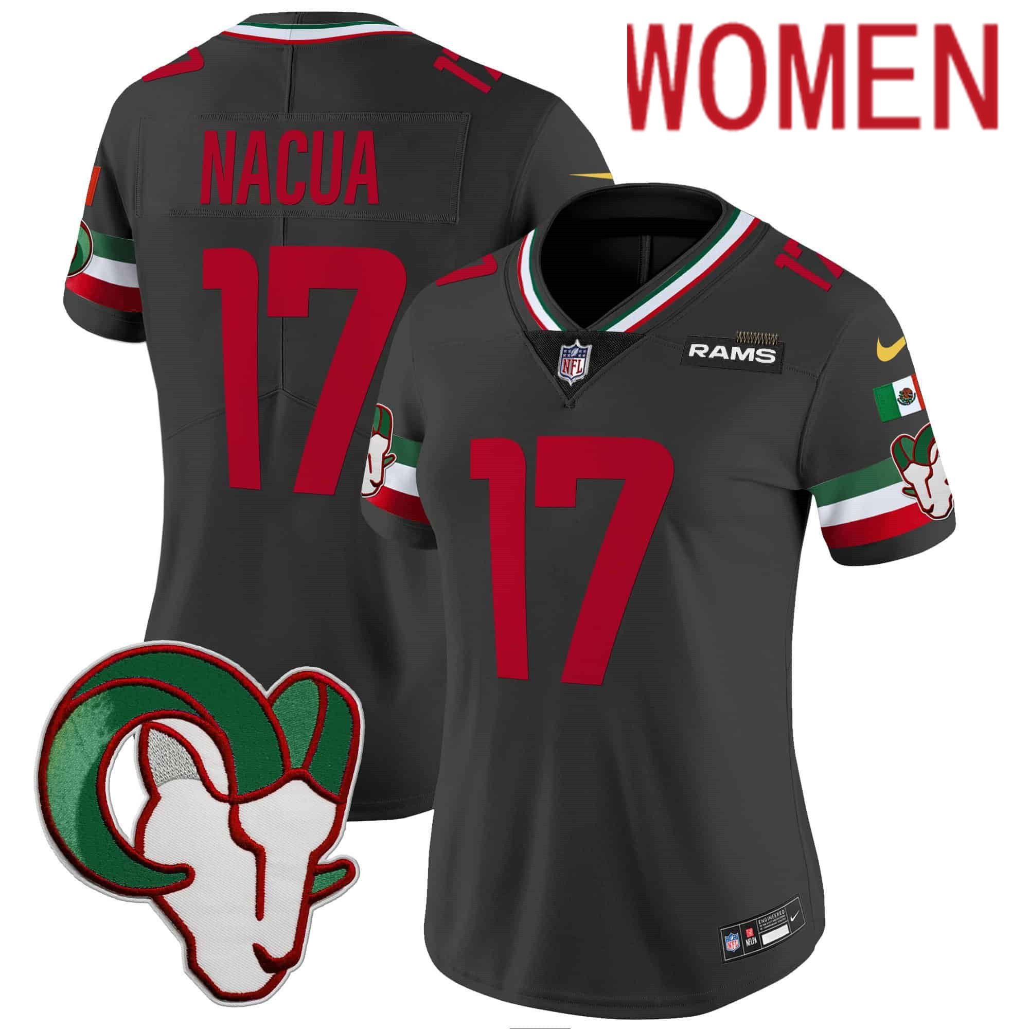Women Los Angeles Rams #17 Nacua Black 2024 Nike Mexico Vapor Limited NFL Jersey